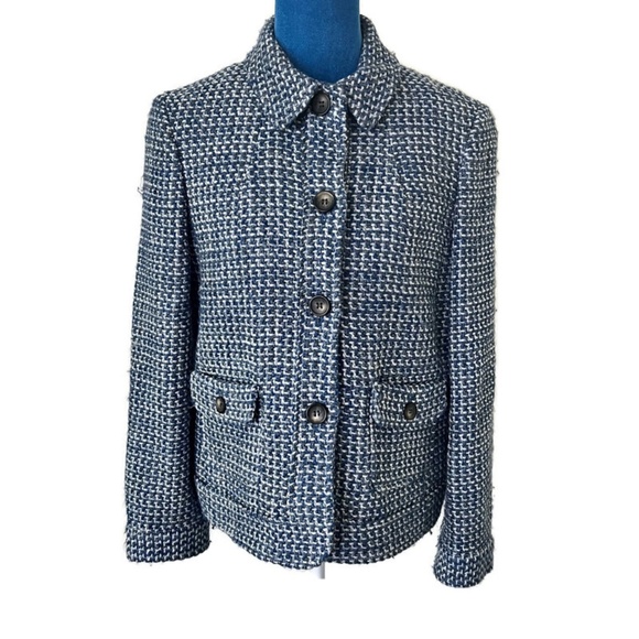 Talbots Jackets & Blazers - Talbots Petite Wool Blend Woven Tweed Jacket Blazer Tailored Blue Size 8P